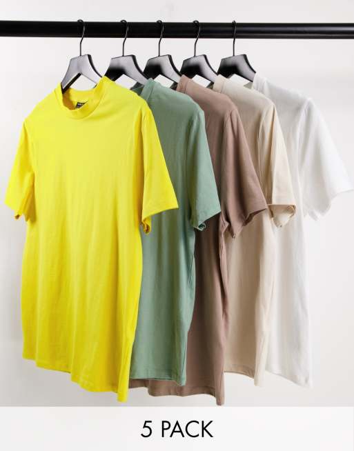 ASOS DESIGN 5 pack t-shirt with crew neck in multiple colours
