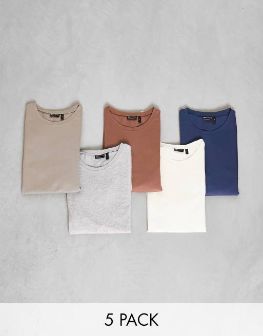 Asos Design 5 Pack T Shirt With Crew Neck In Multiple Colours Asos