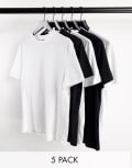 [ASOS DESIGN] ASOS DESIGN 5 pack t-shirt with crew neck in multiple colours 2XS Wht/wht/wht/blk/blk