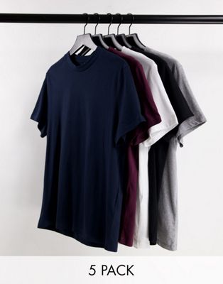 ASOS DESIGN 5 pack t-shirt with crew neck - MULTI - ASOS Price Checker