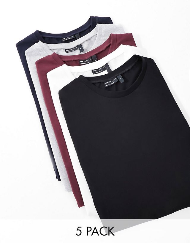 ASOS DESIGN 5 pack t-shirt with crew neck