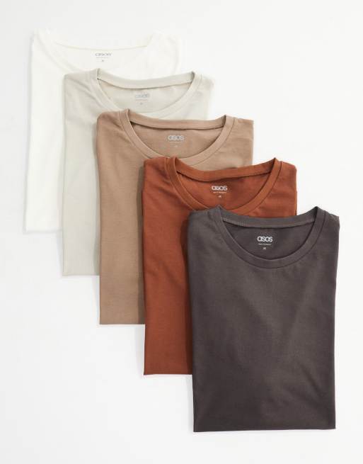 ASOS DESIGN 5 pack t-shirts crew neck t-shirt in multiple colors