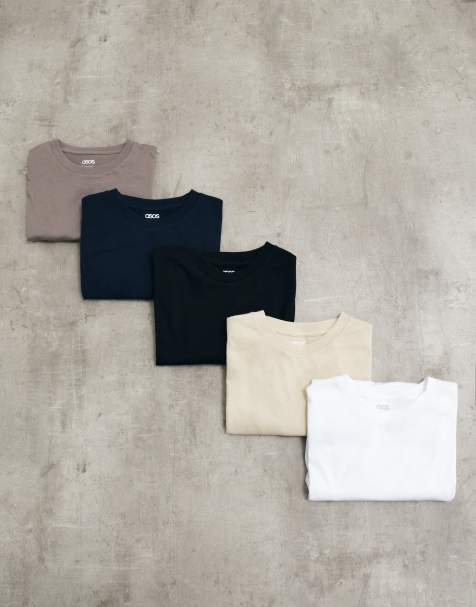 ASOS DESIGN 5 pack t-shirts in neutrals - view 1