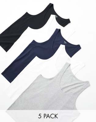Asos Design 5 Pack Tank Top In Blue