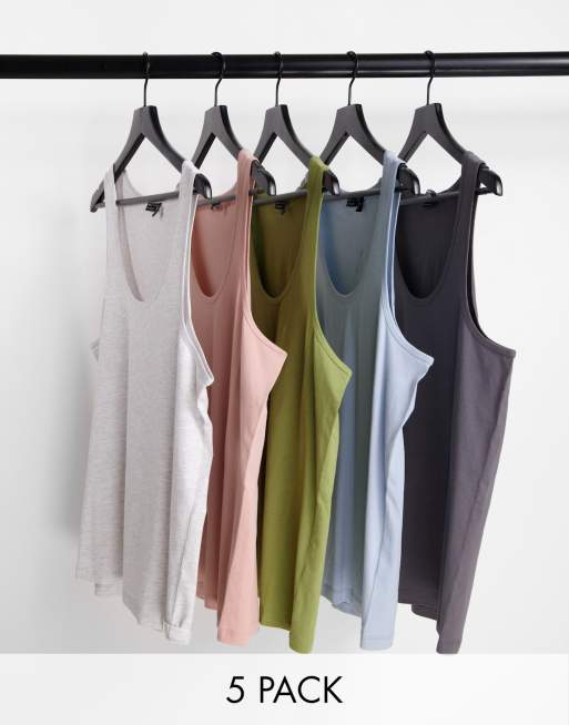 ASOS DESIGN 5 pack tank top with scoop neck in multiple colors