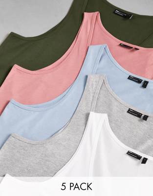 ASOS DESIGN 5 pack tank top with scoop neck in multiple colors | ASOS