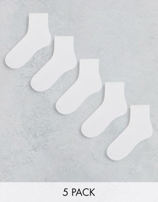 ASOS DESIGN 5 pack terry ankle socks in white