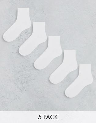 ASOS DESIGN 5 pack terry ankle socks in white