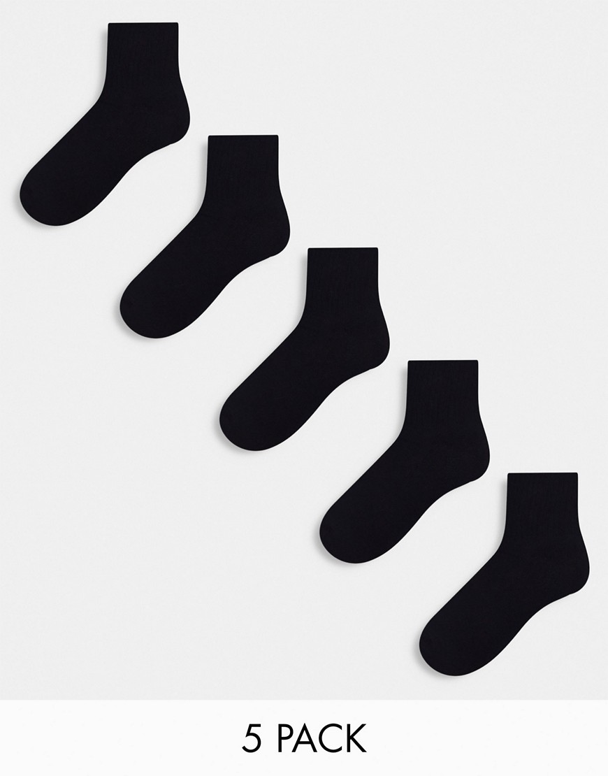 ASOS DESIGN 5 pack terry sole ankle socks in black
