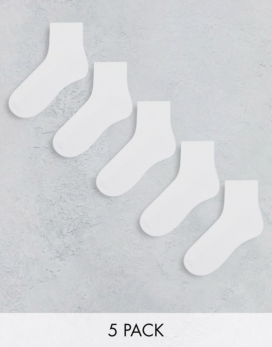 Asos Design 5 Pack Terry Sole Ankle Socks In White