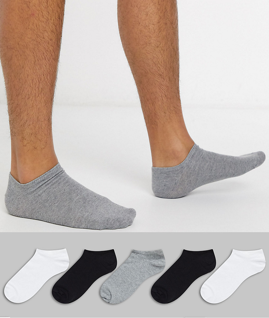 ASOS DESIGN 5 pack trainer sock in monochrome save-Multi