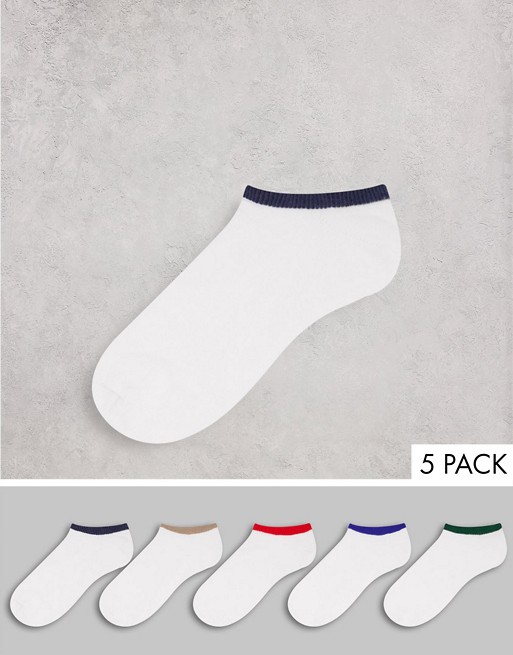 ASOS DESIGN 5 pack trainer sock with primary colour tipping