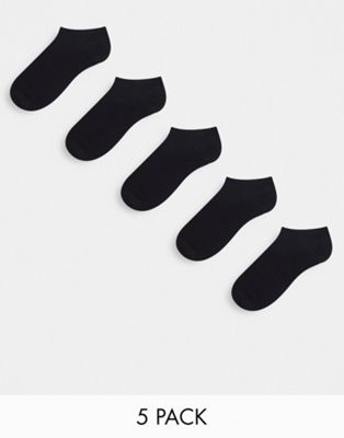 ASOS DESIGN 5 pack trainer socks in black
