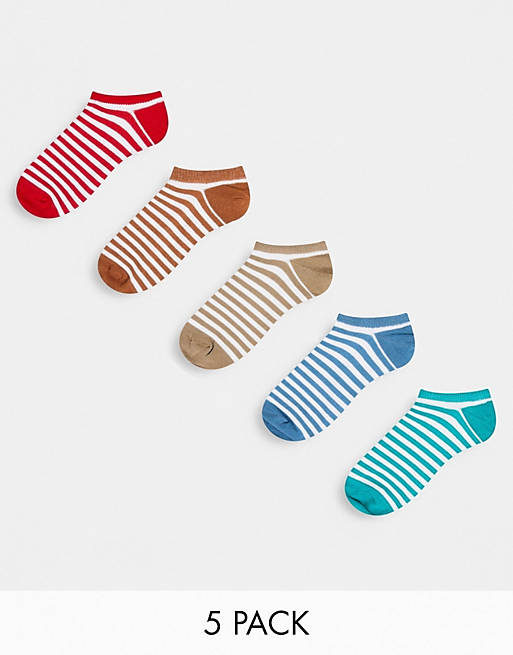 ASOS DESIGN 5 pack trainer socks in colourblock stripes | ASOS