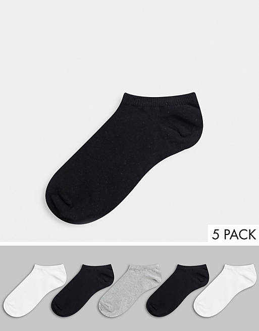 ASOS DESIGN 5 pack trainer socks in monochrome save
