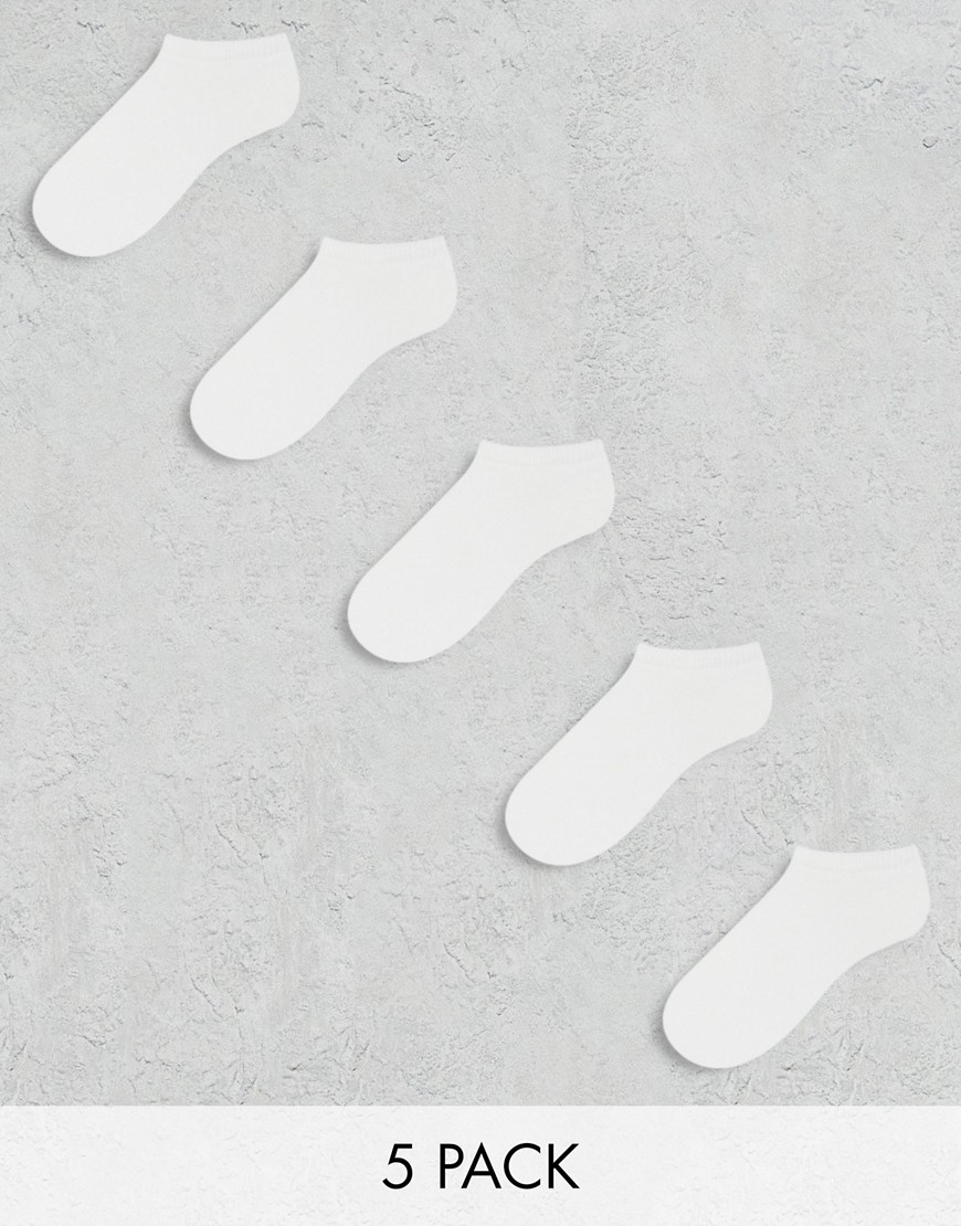 ASOS DESIGN 5 pack trainer socks in white