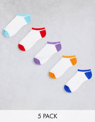 ASOS DESIGN 5 pack trainer socks with colourblock heel and toe in white  - ASOS Price Checker