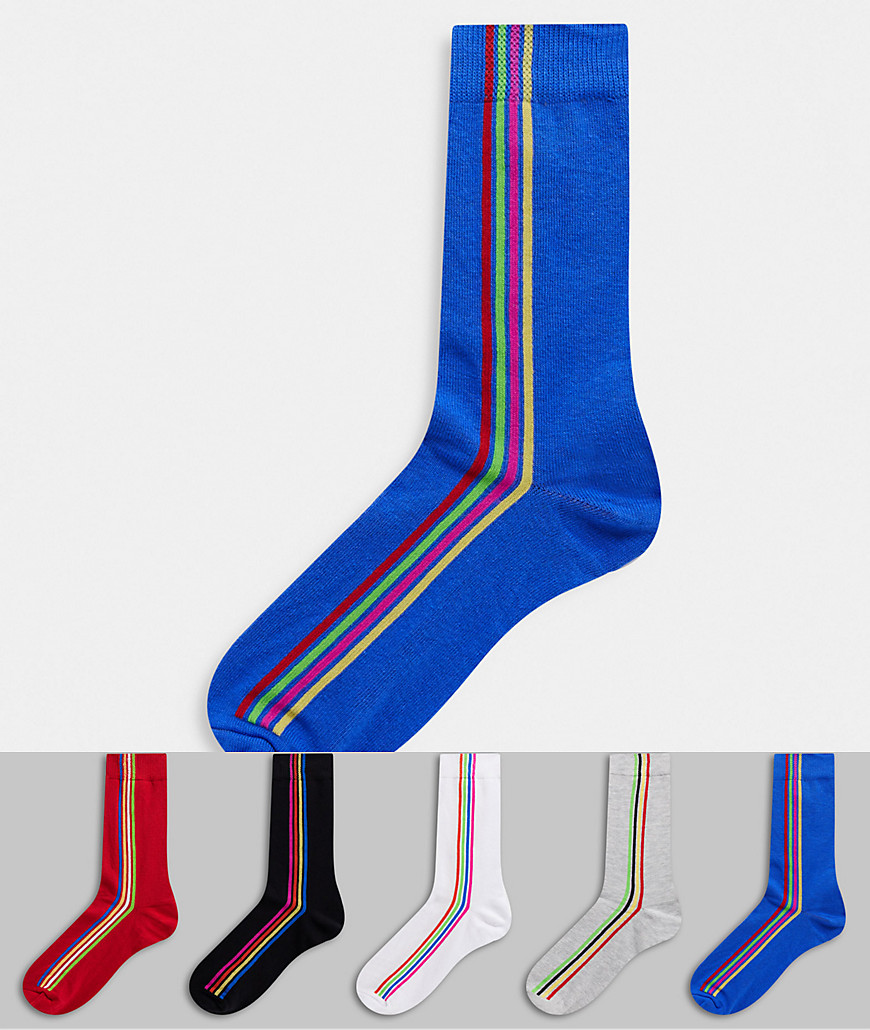 ASOS DESIGN 5 pack trainer socks with diagonal rainbow stripes-Multi