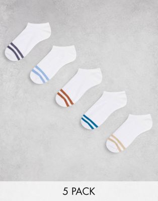 ASOS DESIGN 5 pack trainer socks with sports stripes in colour block