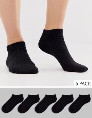 ASOS DESIGN 5 pack trainer socks-Black