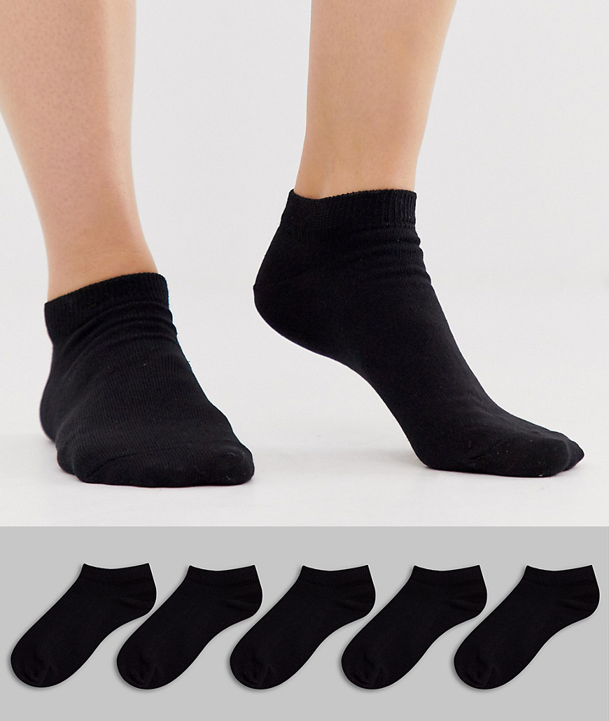 ASOS DESIGN 5 pack trainer socks-Black