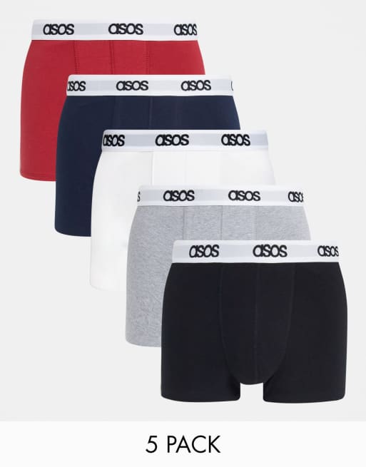 ASOS DESIGN 5-pack trunks in basic colors
