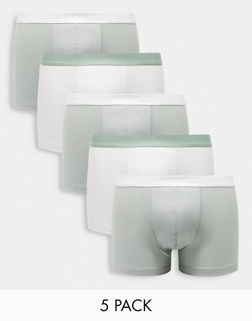 ASOS DESIGN 5 pack trunks in gray and white with contrast waistband