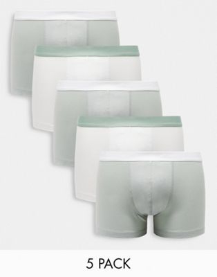 ASOS DESIGN 5 pack trunks in grey and white with contrast waistband - ASOS Price Checker