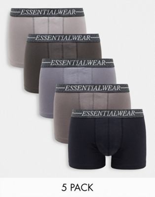 ASOS DESIGN 5 pack trunks in grey tones with essentials waistband - ASOS Price Checker