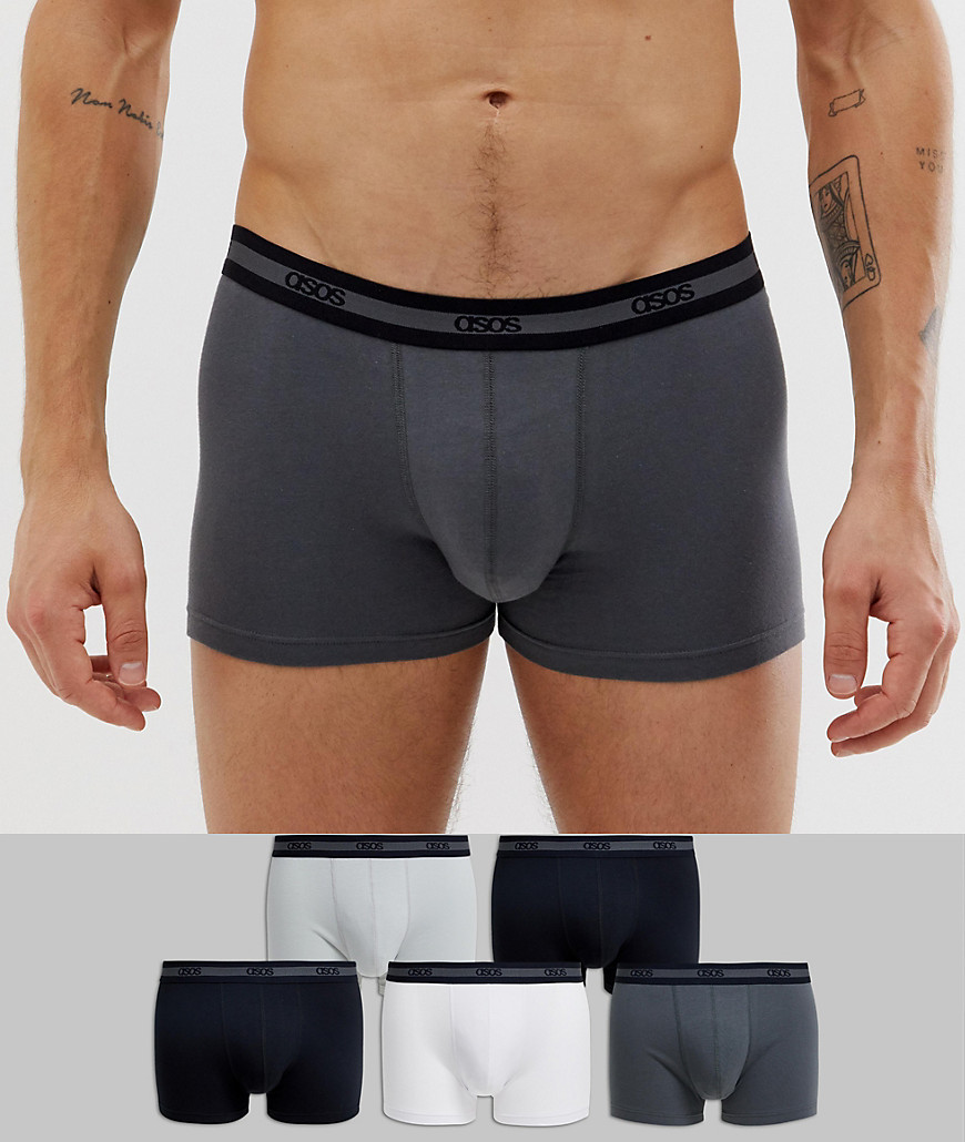 ASOS DESIGN 5 pack trunks in monochrome with branded textured waistband save-Multi