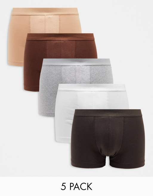 ASOS DESIGN 5 pack trunks in multiple colours