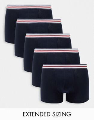 ASOS DESIGN 5 pack trunks in navy with stripe waistband - ASOS Price Checker