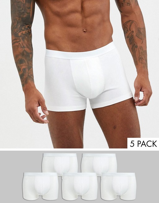ASOS DESIGN 5 pack trunks in white cotton blned - WHITE