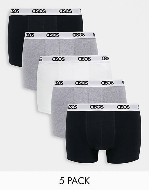 Underwear & Socks Underwear/5 pack trunks with branded waistband in black/grey/white 
