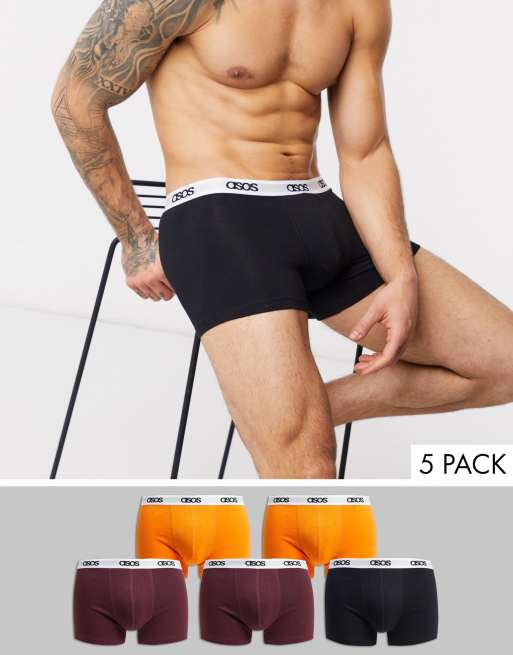 ASOS DESIGN 5 pack trunks with branded waistband save