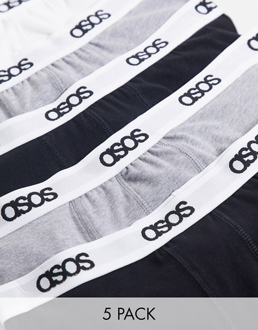 ASOS DESIGN 5 pack trunks with branded waistband