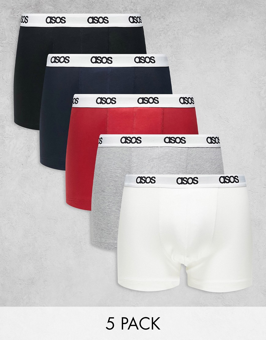 ASOS DESIGN 5 pack trunks with branded waistband-Multi