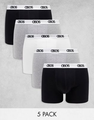 ASOS DESIGN 5 pack trunks with branded waistband