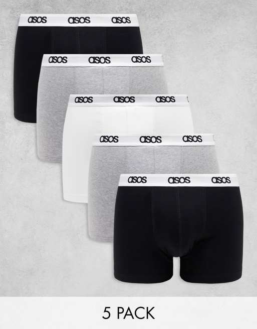 ASOS DESIGN 5 pack trunks with branded waistband | ASOS