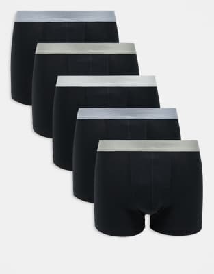 ASOS DESIGN 5 pack trunks with coloured waistbands in black | ASOS