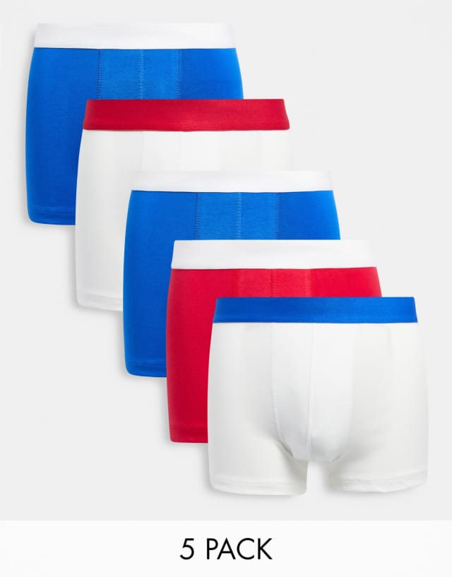 ASOS DESIGN 5 pack trunks with contrast waistbands