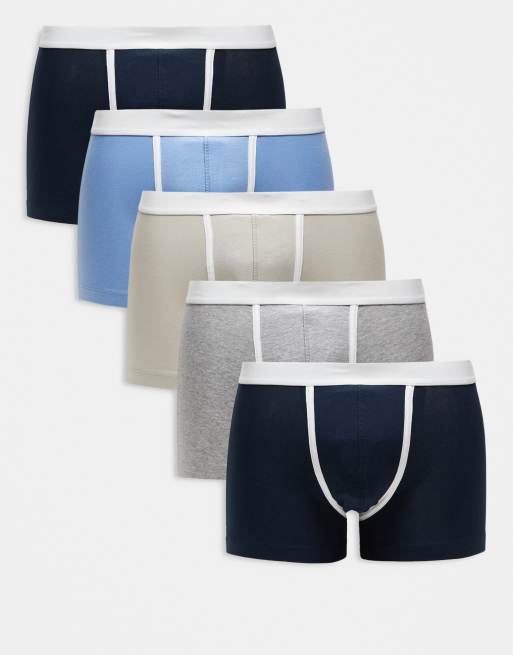 ASOS DESIGN 5 pack trunks with pipping detail in multi