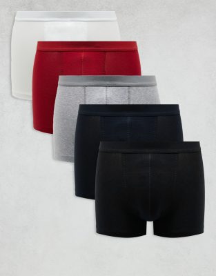 ASOS DESIGN 5 pack trunks with plain waistband in multi