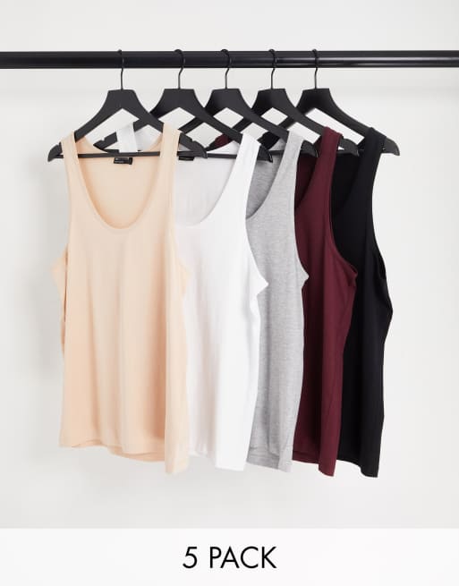 ASOS DESIGN 5 pack vest with scoop neck in multiple colours