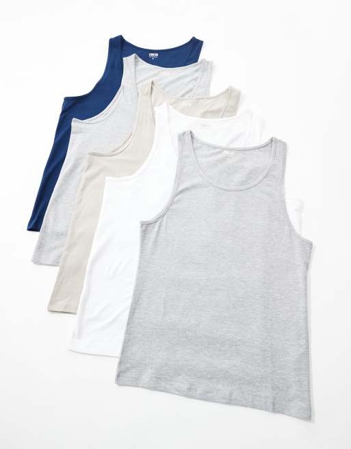 ASOS DESIGN 5 pack vests in multiple colours