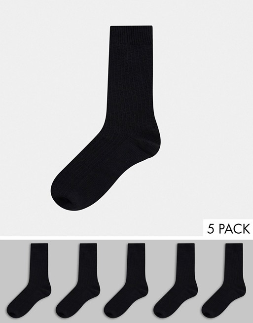 ASOS DESIGN 5 pack waffle sport socks in black
