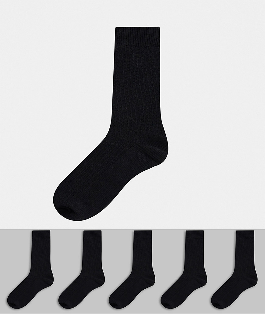 Asos Design 5 Pack Waffle Sport Socks In Black