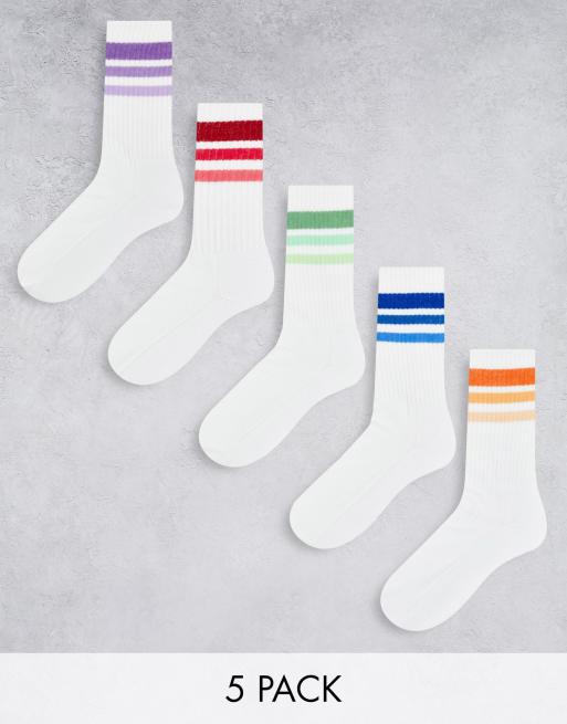 ASOS DESIGN 5 pack white sport socks with triple stripe | ASOS