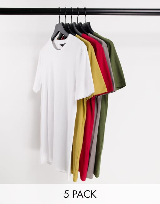 ASOS DESIGN - 5 pak muscle-fit t-shirt met ronde hals in multi - MULTI