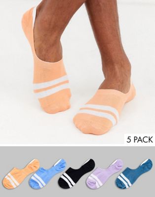 ASOS DESIGN - 5-pak pastelfarvet sokker med usynlige kanter og striber, spar-Multifarvet
